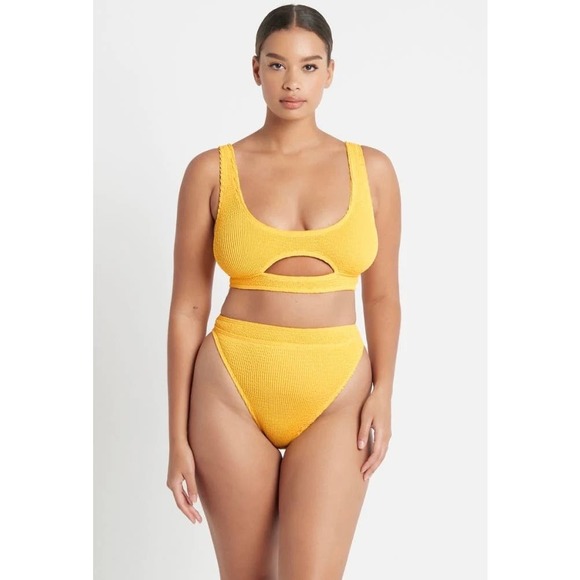 BOND-EYE Sasha Cut Out Bikini Top Womens One Size Sunny Eco Yellow Orange NWT
